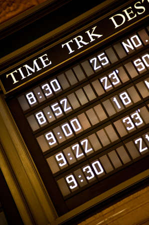 Display of a timetable for trains and tracks.