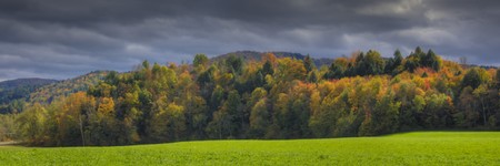 Tree covered hills in autumn, a New England sceneの写真素材