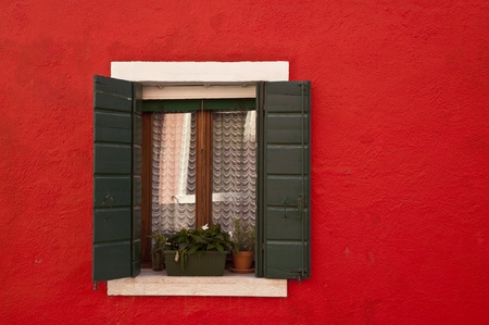 Colorful windows and flowerpots in Burano Italyのeditorial素材