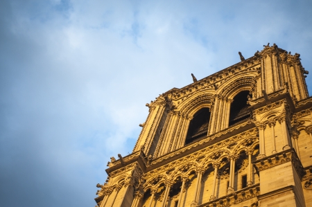 Evening light shining on Notre Dame steeples
