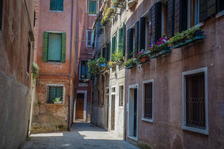 Old, colorful residential buildings in Veniceのeditorial素材