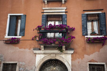 Old, colorful residential buildings in Veniceのeditorial素材