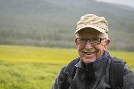 Happy active senior man enjoying the outdoorsの写真素材