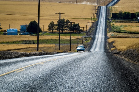 Road through wheat fields ready for harvest in Washington Stateの写真素材