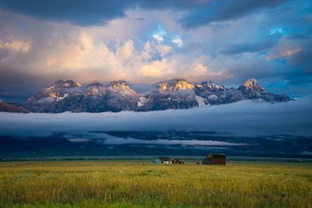 Small farmhouse in grand Teton national Park, Wyomingの写真素材