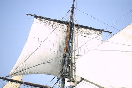 Close up of the Sails, Mast, and Rigging of a vintage tall ship