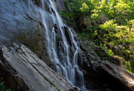 The 404 foot Hickory Nut Falls in Chimney Rock State Park, North Carolina.の写真素材