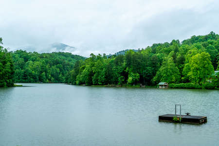 Lake Lure in North Carolina is an amazing place to spend some quality family time.の写真素材