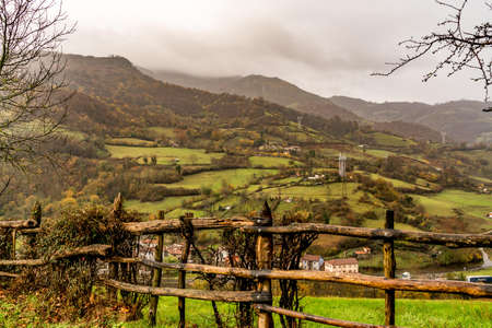 St Christine of Lena is a Pre Romanesque church in the province of Asturias Spain with beautiful mountains and valleys all around.の写真素材