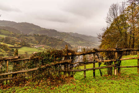 St Christine of Lena is a Pre Romanesque church in the province of Asturias Spain with beautiful mountains and valleys all around.の写真素材