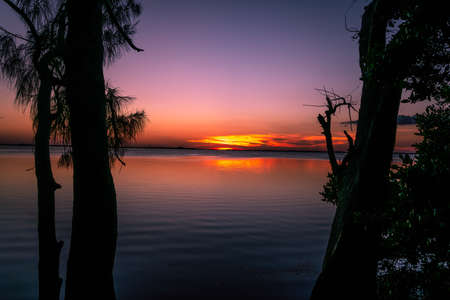 A spectacular sunset on Tampa Bay near St. Petersburg Florida.の写真素材