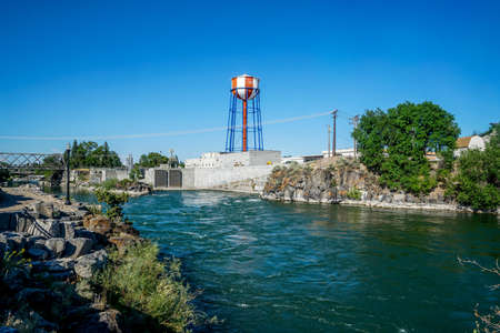 The beautiful Snake River running through Idaho Falls in Idaho.の写真素材