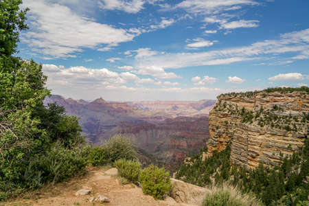 Some different views of the south rim of the Grand Canyon in Arizona. Wildfires in the area caused the haze in the air.の写真素材