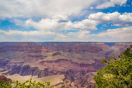 Some different views of the south rim of the Grand Canyon in Arizona. Wildfires in the area caused the haze in the air.の写真素材