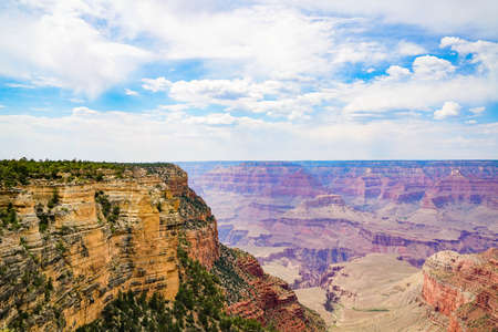 Some different views of the south rim of the Grand Canyon in Arizona. Wildfires in the area caused the haze in the air.の写真素材