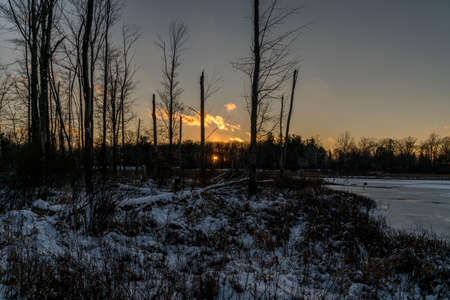 A tranquil sunset in the park on a cold winters day in Northeast Ohio.の写真素材