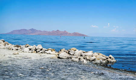 The Great Salt Lake in Utah is the largest saltwater lake in the western hemisphere and is far saltier than seawater.の写真素材