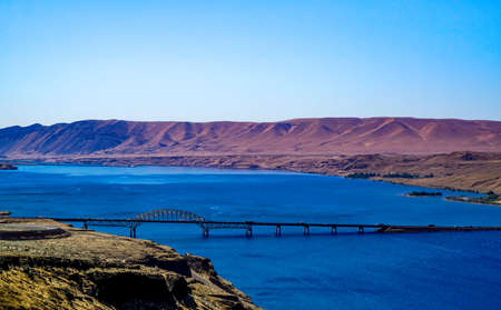 This is the Columbia River where it borders the states of Oregon and Washington.の写真素材