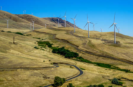 A wind farm in the mountains of southern Washington as you enter the state from Oregon.の写真素材