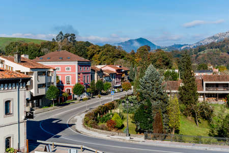 Cangas de Onis Spain where a Roman bridge built in the late 13th century spans the Sella River.