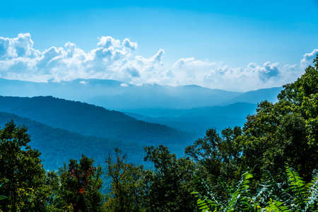 An autumn morning drive on the Blue Ridge Parkway in North Carolina.の写真素材