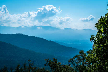 An autumn morning drive on the Blue Ridge Parkway in North Carolina.の写真素材