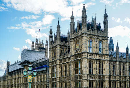 London has a lot of construction going on in the city as well as Big Ben and Westminster Abbey getting some work done.の写真素材