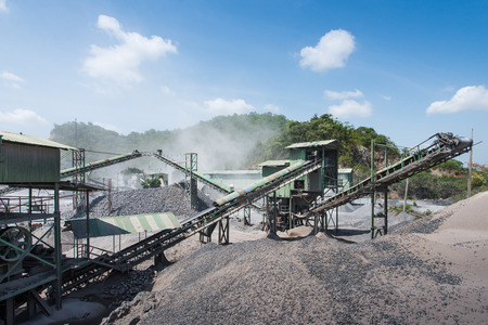 Limestone quarry with modern crushing and screening equipment.の写真素材
