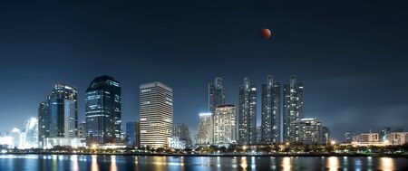 Super Blue Blood Moon captured at the time Complete Lunar Eclipse on Bangkok, Thailand.のeditorial素材