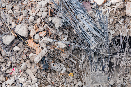 Pieces of Metal and Stone are Crumbling from Demolishedの写真素材