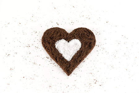 Grinded Coffee and Sugar Love Decoration on white backgroundの写真素材