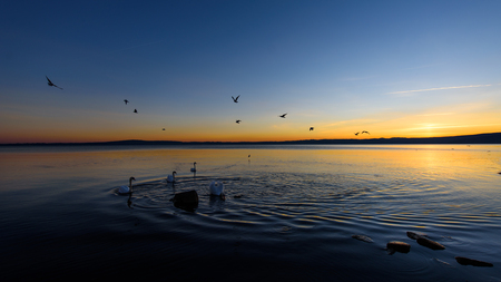 Sunset, Bracciano Lake, Rome, Italyの写真素材