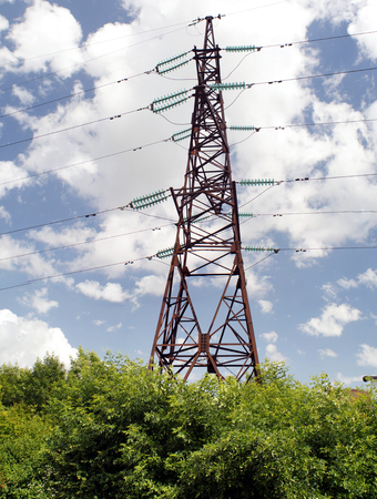 High voltage powerline transmission tower (power supply)の写真素材