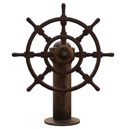 Steering wheel of a ship on a white background. 3d renderingの写真素材