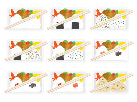 Illustration set of onigiri bento.のイラスト素材