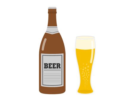 Illustration of beer glasses and beer bottlesのイラスト素材