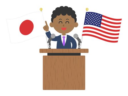Illustration of a black man addressing Japan and the United Statesのイラスト素材