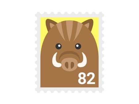 Illustration of a stamp of a wild boarのイラスト素材