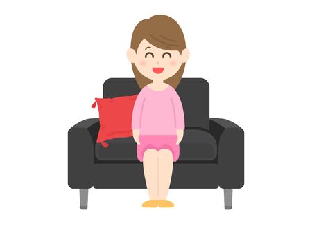 Illustration of a woman sitting on the sofaのイラスト素材