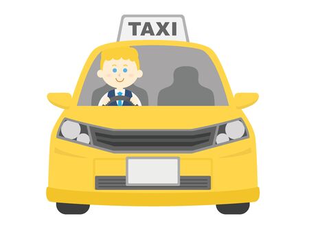 Illustration of a taxi and a white driverのイラスト素材