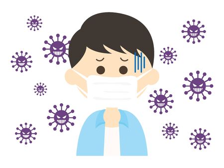 Illustration of a man wearing a mask with a diseaseのイラスト素材