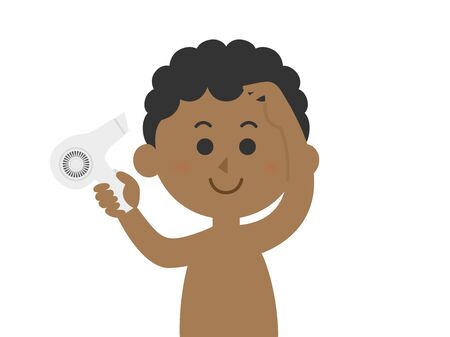 An illustration of a black man using a dryer.のイラスト素材
