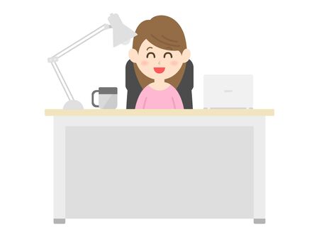 Illustration of a woman working at a desk.のイラスト素材