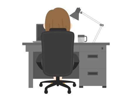 An illustration of a woman working at a desk.のイラスト素材