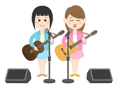 Live illustrations of a group of female musicians.のイラスト素材