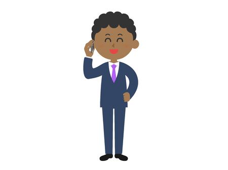 An illustration of a black businessman making a phone call.のイラスト素材