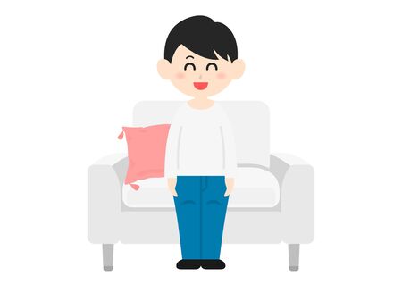 An illustration of a man sitting on a white sofa.のイラスト素材