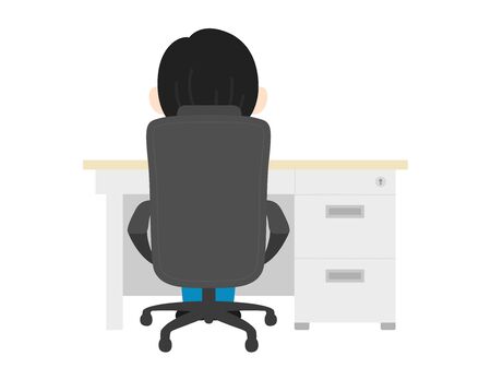 Illustration of the back of a man working at the desk.のイラスト素材