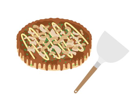 Illustrations of okonomiyaki and spatula.のイラスト素材