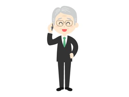 Illustration of an elderly businessman making a callのイラスト素材